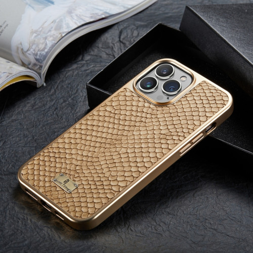iPhone 13 Fierre Shann Snake Texture Electroplating PU Phone Case - White